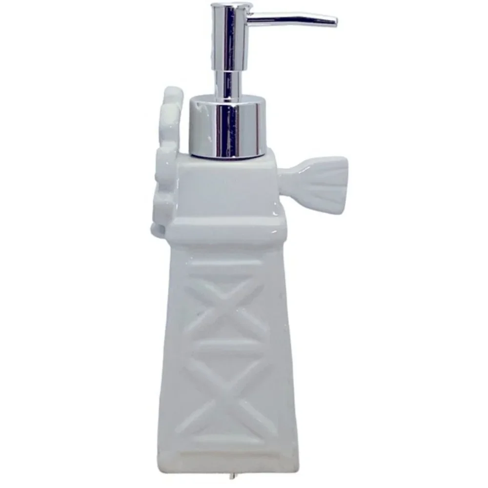 Farmhouse Windmill Soap Dispenser Lotion Pump Dispenser Ceramic White Silver